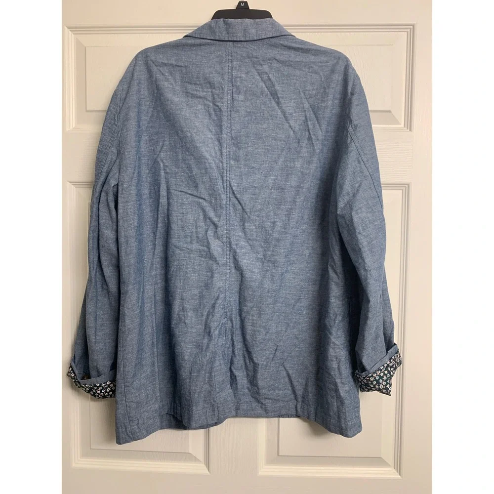 Goodfellow & Co‎ Blue Cotton Linen Blend Floral Lined Blazer Jacket Size